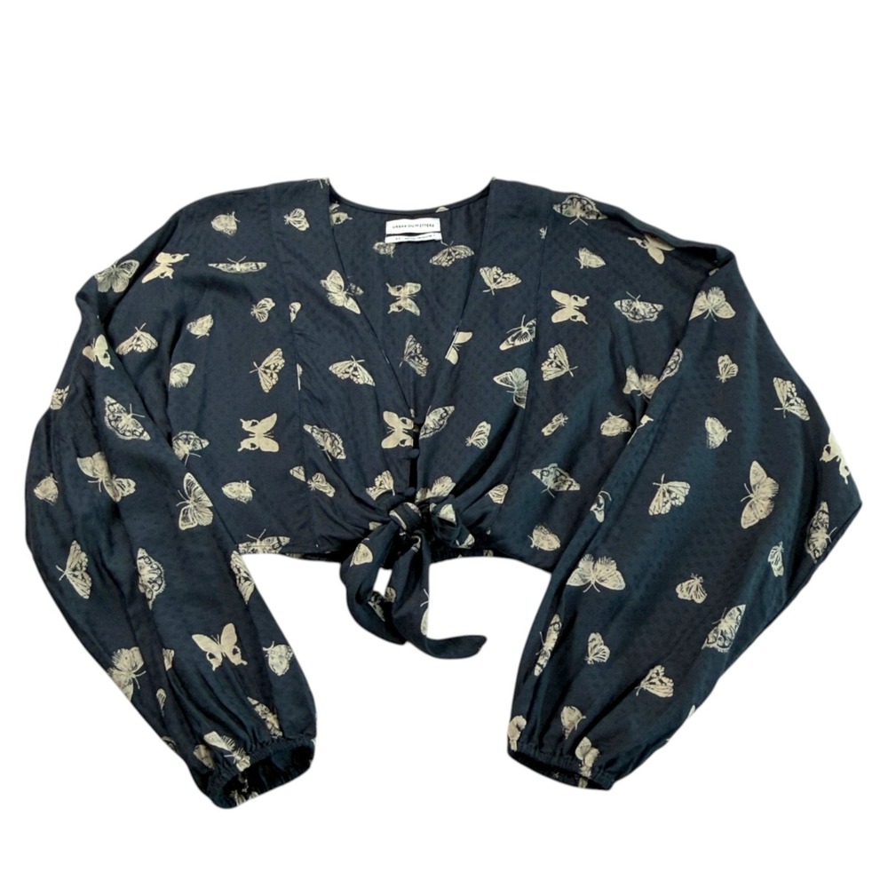 Urban Outfitters Butterfly Print Tie Front Crop Top Sz S Boho Fairy Grunge Y2K - Picture 6 of 10
